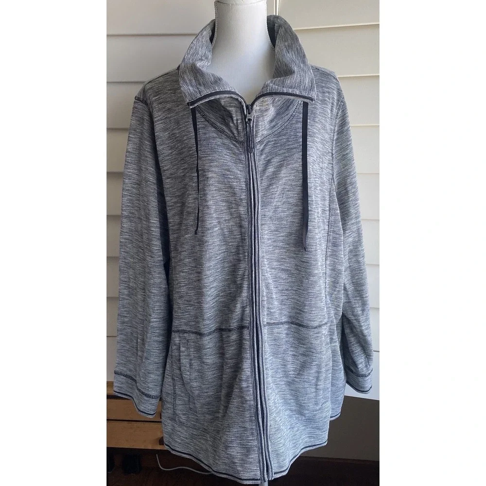 T by Talbots Full Zip Athletic 100% Cotton Jacket Women Plus 3X Marled Gray